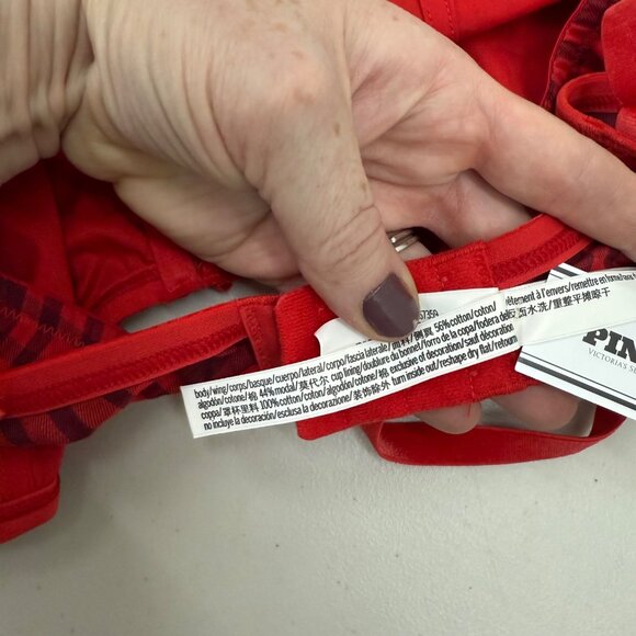 Pink Victorias Secret Red Plaid Balconette Adjustable Bra Womens size 38DD NEW - Picture 5 of 7